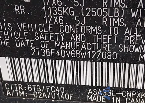 2011 Toyota Rav4 z USA, uszkodzony, nr VIN 2T3BF4DV6BW127080